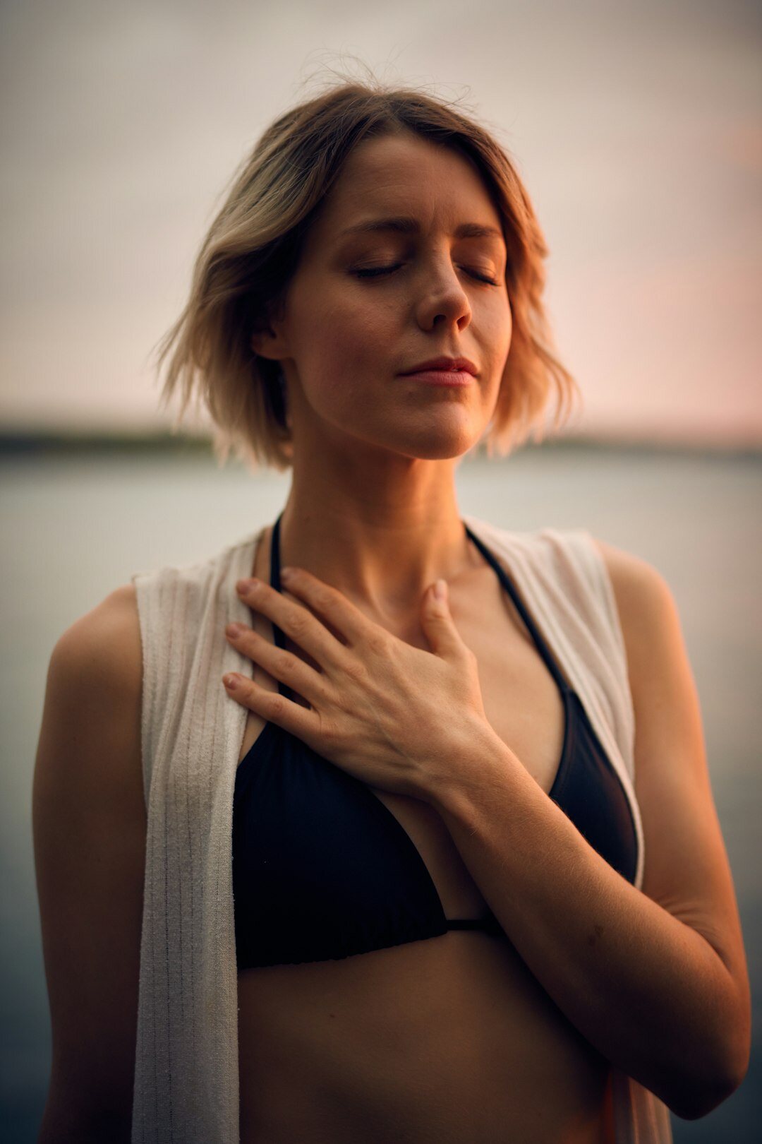Person practicing a diaphragmatic breathing exercise